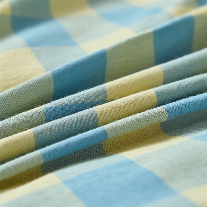 91家纺网 家纺一手货源 找家纺 三沁 2024新款全棉色织水洗棉开学季学生六件套 浅绿黄中格