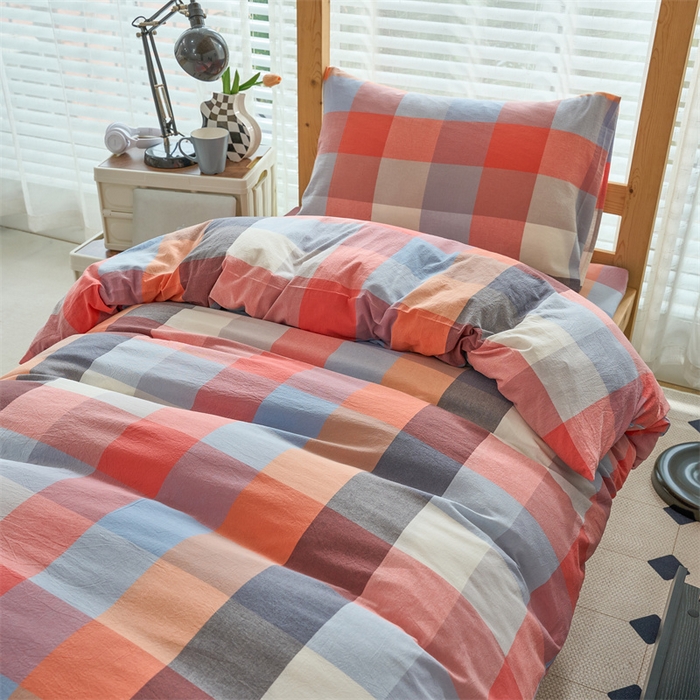 91家纺网 家纺一手货源 找家纺 三沁 2024新款全棉色织水洗棉开学季学生六件套 英伦桔