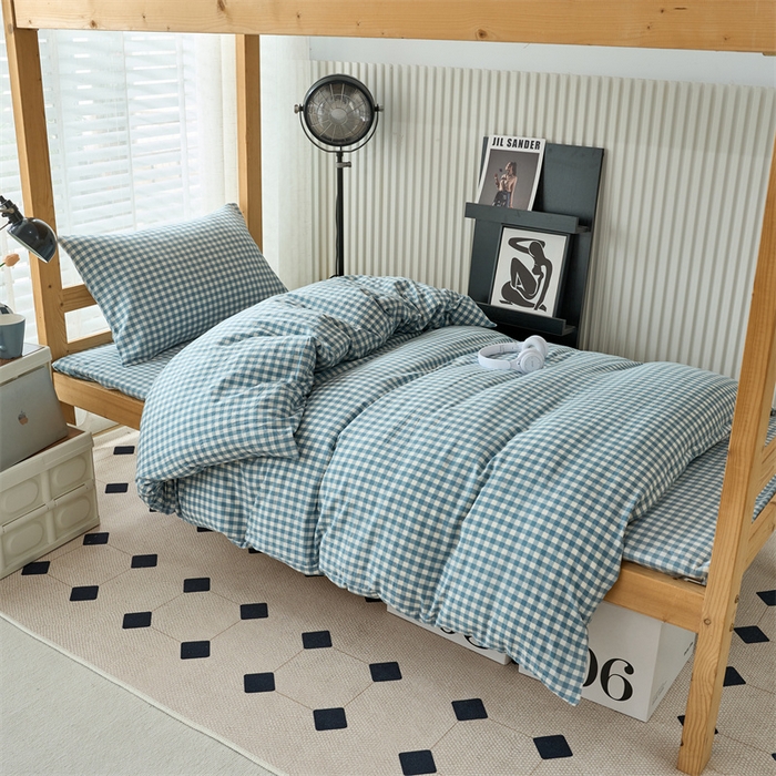 91家纺网 家纺一手货源 找家纺 三沁 2024新款全棉色织水洗棉开学季学生六件套 蓝小格