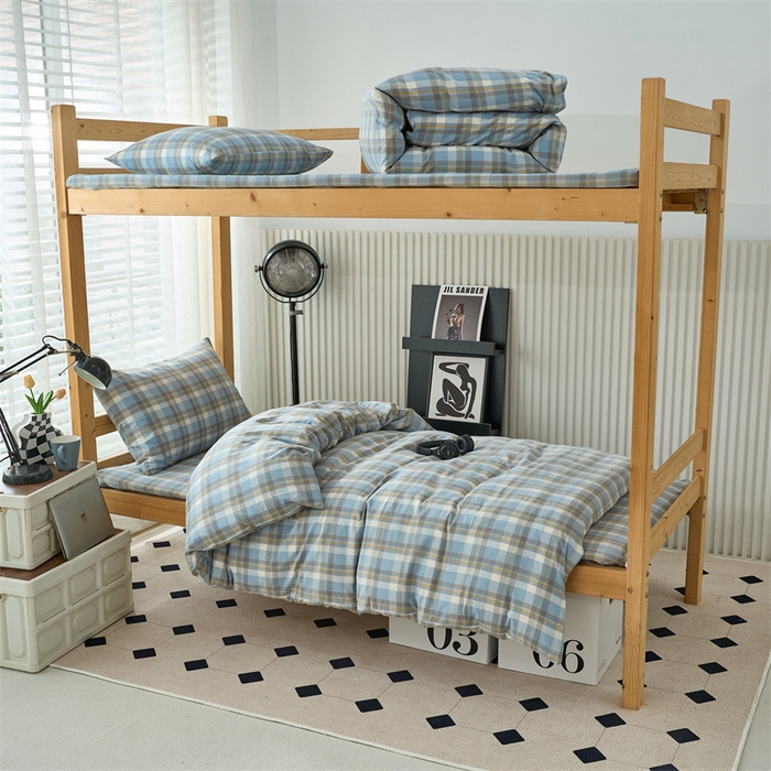 91家纺网 家纺一手货源 找家纺 三沁 2024新款全棉色织水洗棉开学季学生六件套 简兮蓝