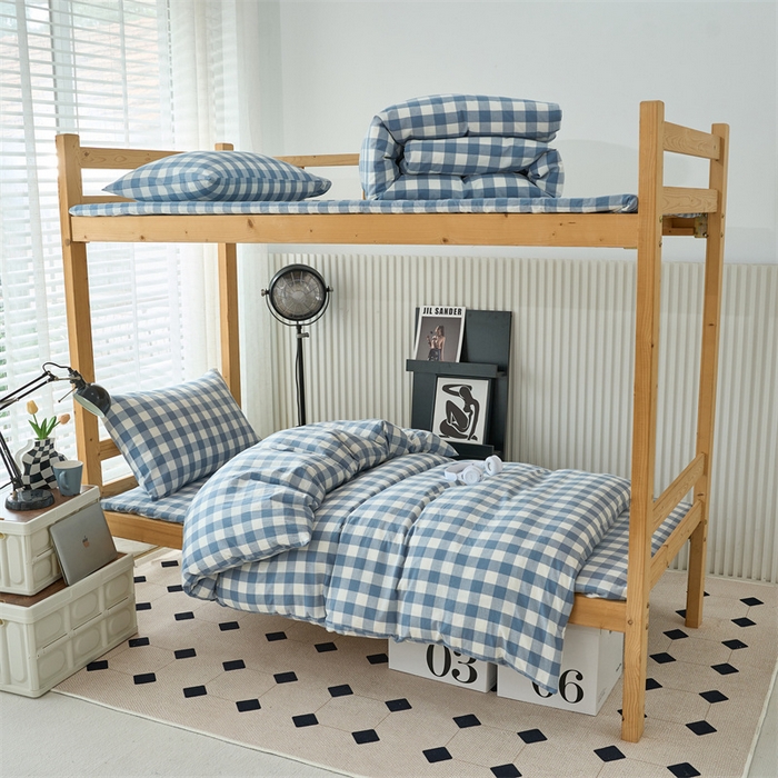 91家纺网 家纺一手货源 找家纺 三沁 2024新款全棉色织水洗棉开学季学生六件套 蓝白中格