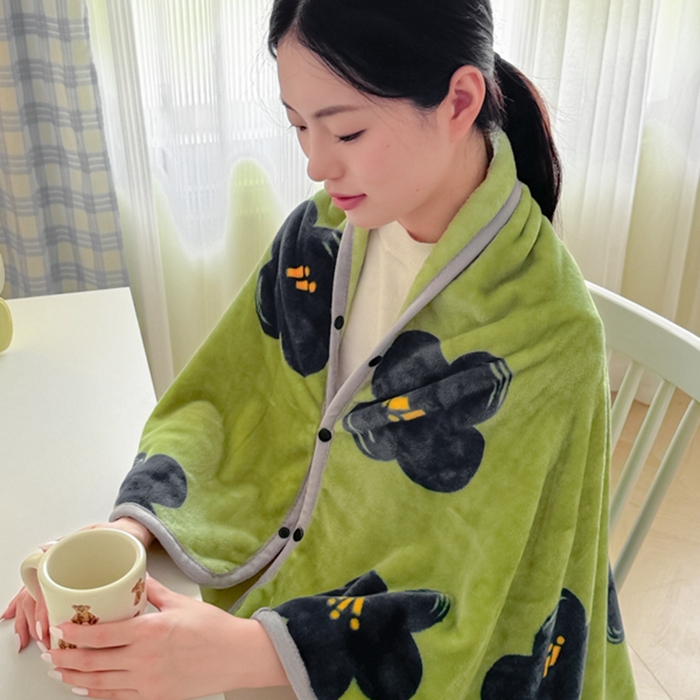 91家纺网 家纺一手货源 找家纺 简宜家居 2025新款牛奶绒印花披肩毯午休毯 绿怡