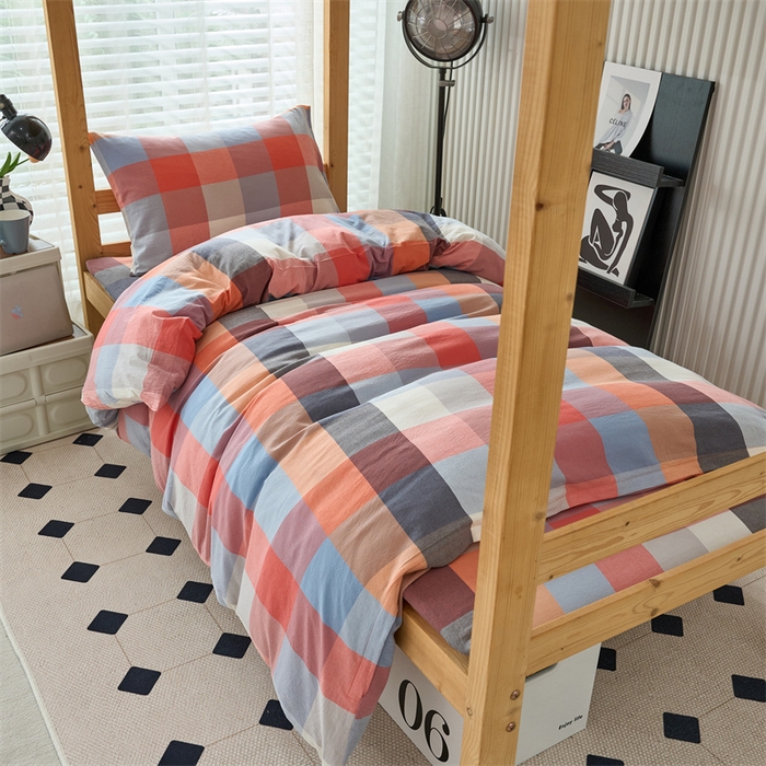 91家纺网 家纺一手货源 找家纺 三沁 2024新款全棉色织水洗棉开学季学生六件套 英伦桔