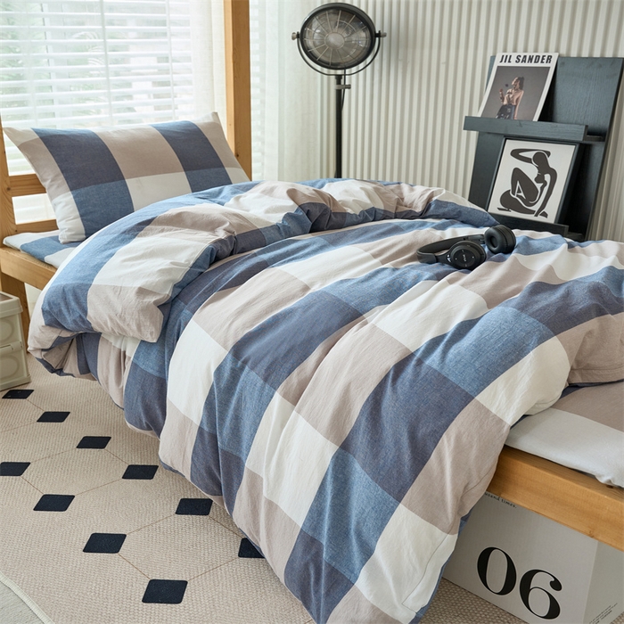 91家纺网 家纺一手货源 找家纺 三沁 2024新款全棉色织水洗棉开学季学生六件套 蓝大格