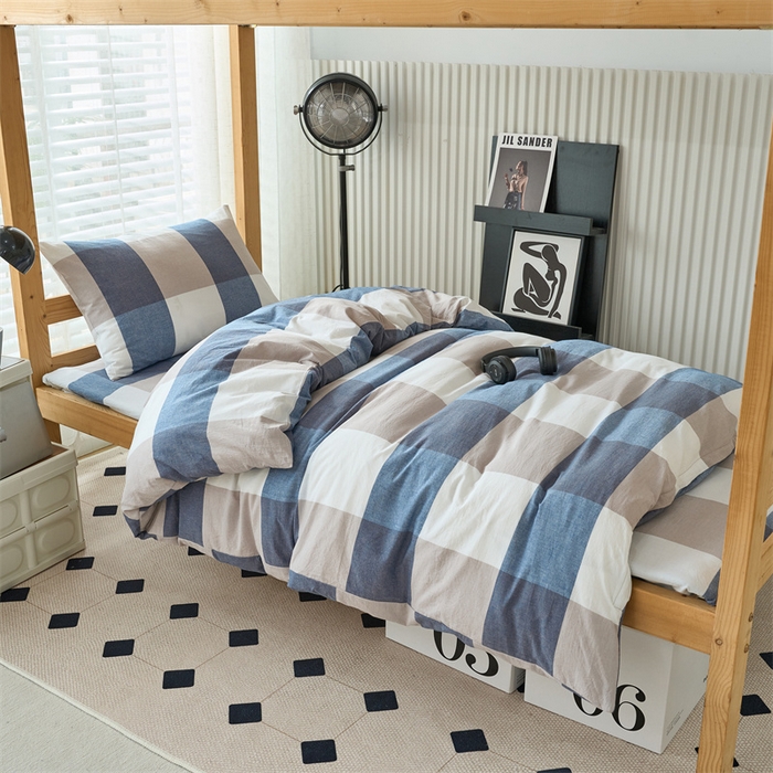 91家纺网 家纺一手货源 找家纺 三沁 2024新款全棉色织水洗棉开学季学生六件套 蓝大格