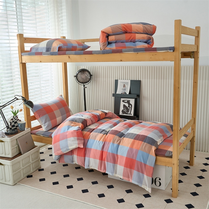 91家纺网 家纺一手货源 找家纺 三沁 2024新款全棉色织水洗棉开学季学生六件套 英伦桔