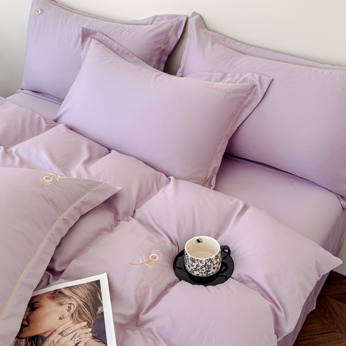 91家纺网 家纺一手货源 找家纺 可思家纺 2024新款云锦棉绣花四件套 鎏金岁月-优雅紫