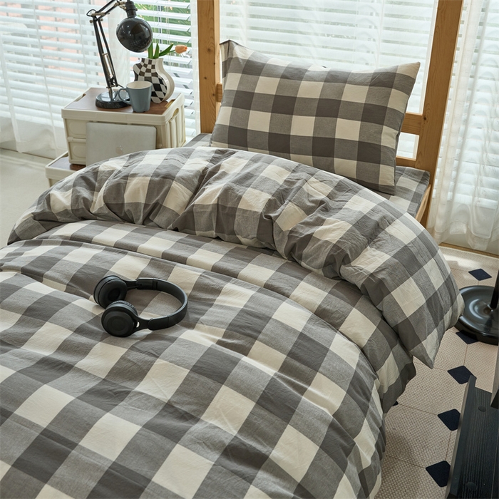 91家纺网 家纺一手货源 找家纺 三沁 2024新款全棉色织水洗棉开学季学生六件套 灰中格