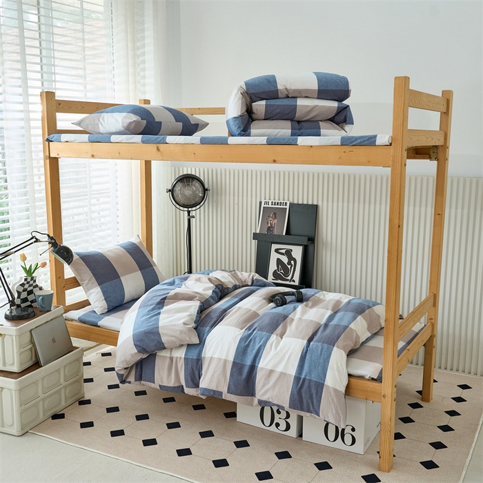 91家纺网 家纺一手货源 找家纺 三沁 2024新款全棉色织水洗棉开学季学生六件套 蓝大格