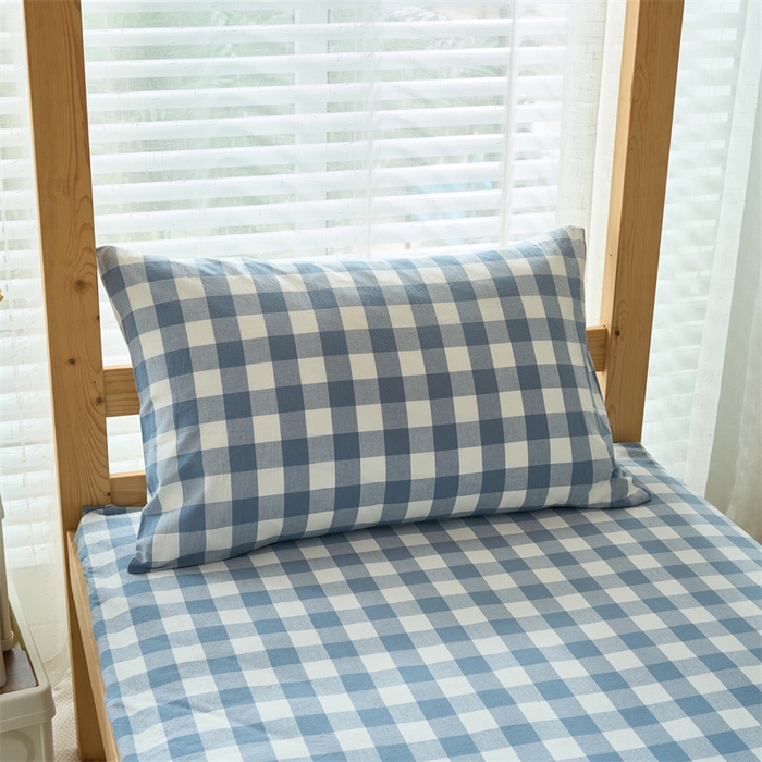 91家纺网 家纺一手货源 找家纺 三沁 2024新款全棉色织水洗棉开学季学生六件套 蓝白中格