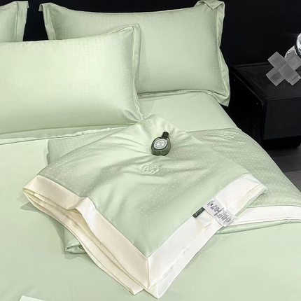 91家纺网 家纺一手货源 找家纺 丽卡家纺  家居馆 2025新款巴夏纯色拼色夏被四件套 抹茶绿