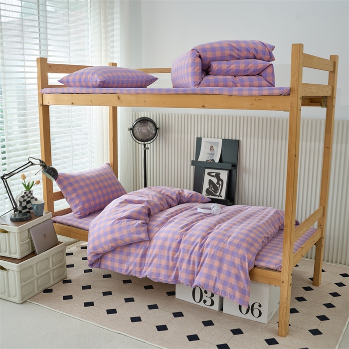 91家纺网 家纺一手货源 找家纺 三沁 2024新款全棉色织水洗棉开学季学生六件套 香芋紫中格