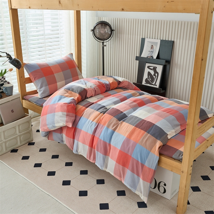 91家纺网 家纺一手货源 找家纺 三沁 2024新款全棉色织水洗棉开学季学生六件套 英伦桔