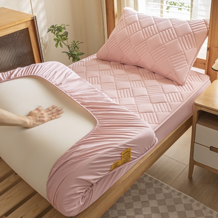 芬晴 2024新款A类抗菌大豆夹棉学生床笠夹棉床笠宿舍床笠跨境电商外贸床笠 旋律-豆沙粉