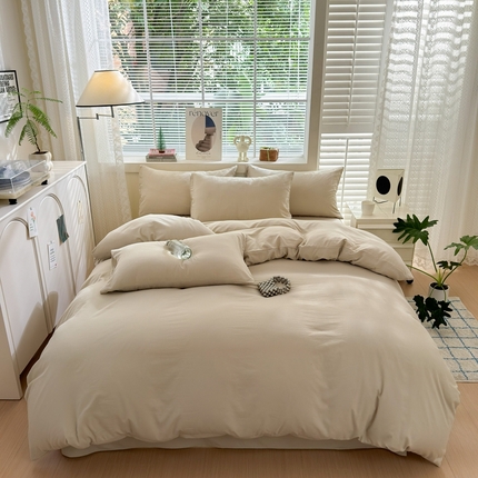 沃朴家居 2024新款纯色水洗棉四件套学生三件套 暖灰