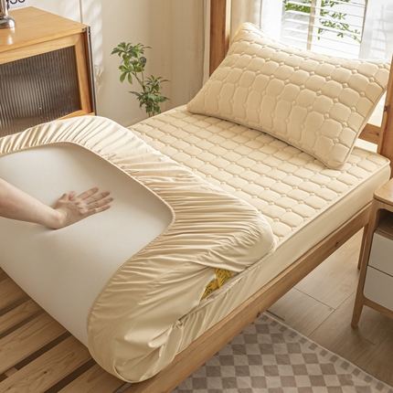 91家纺网 家纺一手货源 找家纺 芬晴 2024新款A类抗菌大豆夹棉学生床笠夹棉床笠宿舍床笠跨境电商外贸床笠 艾格-卡其