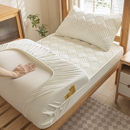芬晴 2024新款A类抗菌大豆夹棉学生床笠夹棉床笠宿舍床笠跨境电商外贸床笠 旋律-米白