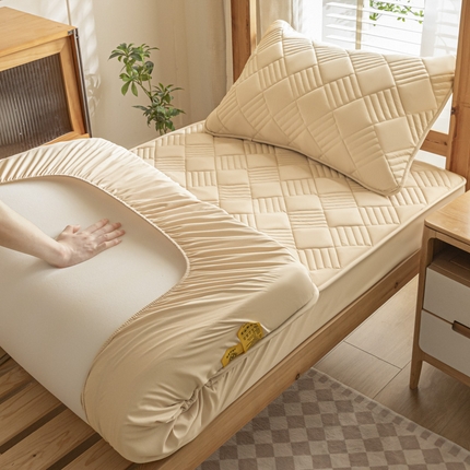 芬晴 2024新款A类抗菌大豆夹棉学生床笠夹棉床笠宿舍床笠跨境电商外贸床笠 旋律-卡其