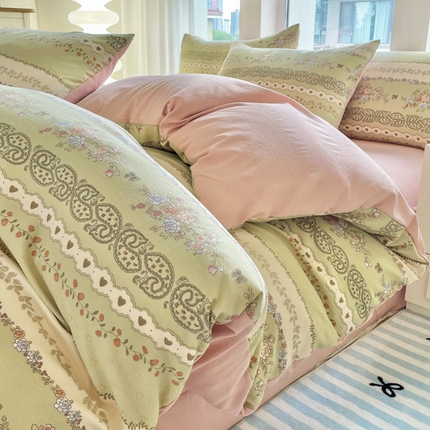 91家纺网 家纺一手货源 找家纺 仟网汇 2024秋季新款提花针织棉圆角吊边床单四件套三件套 复苏