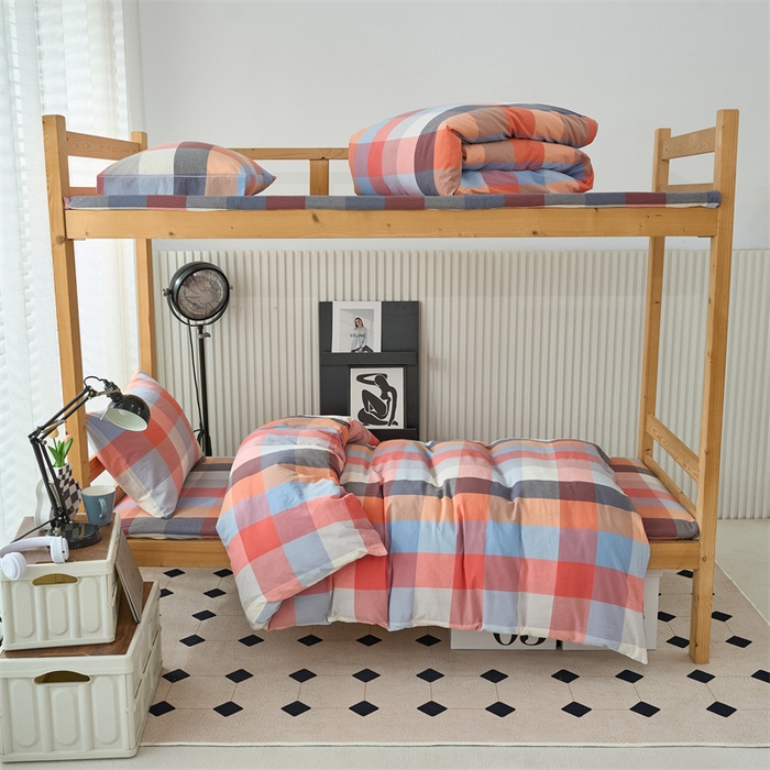 91家纺网 家纺一手货源 找家纺 三沁 2024新款全棉色织水洗棉开学季学生六件套 英伦桔