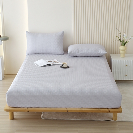 91家纺网 家纺一手货源 找家纺 沐沐家纺 2026新款华夫格纯色床笠 浅中灰