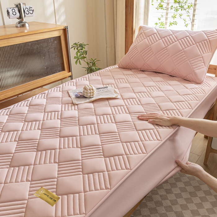 91家纺网 家纺一手货源 找家纺 芬晴 2024新款A类抗菌大豆夹棉学生床笠夹棉床笠宿舍床笠跨境电商外贸床笠 旋律-豆沙粉