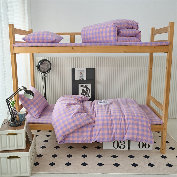 91家纺网 家纺一手货源 找家纺 三沁 2024新款全棉色织水洗棉开学季学生六件套 香芋紫中格