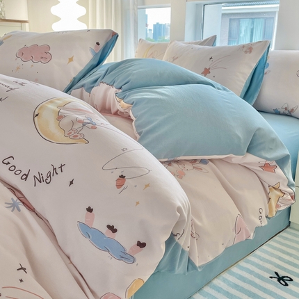 91家纺网 家纺一手货源 找家纺 （总）仟网汇 2024秋季新款提花针织棉圆角吊边床单四件套三件套