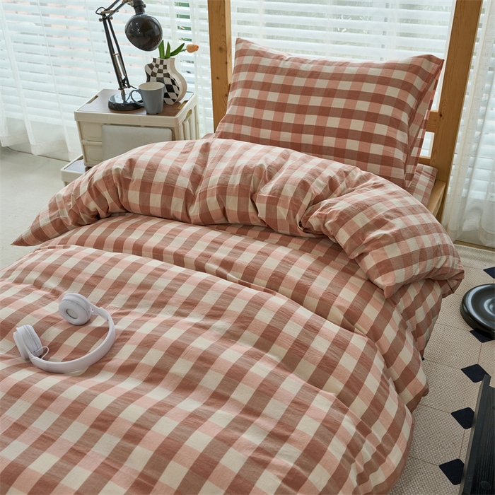 91家纺网 家纺一手货源 找家纺 三沁 2024新款全棉色织水洗棉开学季学生六件套 粉白中格