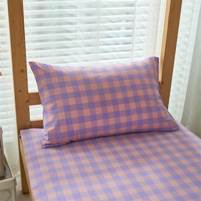 91家纺网 家纺一手货源 找家纺 三沁 2024新款全棉色织水洗棉开学季学生六件套 香芋紫中格