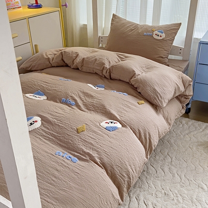 91家纺网 家纺一手货源 找家纺 （总）韩巢家纺 2024新款学生宿舍寝室上下铺超柔水洗棉床单被套三件套-哈哈狗（提供卖家秀）