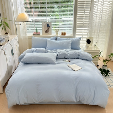 沃朴家居 2024新款纯色水洗棉四件套学生三件套 海盐可可
