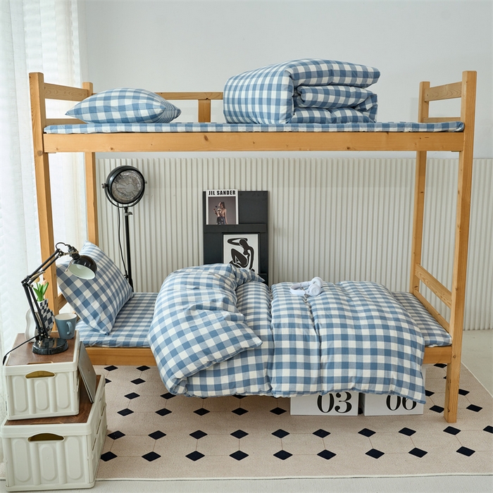 91家纺网 家纺一手货源 找家纺 三沁 2024新款全棉色织水洗棉开学季学生六件套 蓝白中格