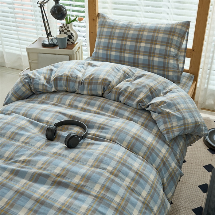 91家纺网 家纺一手货源 找家纺 三沁 2024新款全棉色织水洗棉开学季学生六件套 简兮蓝