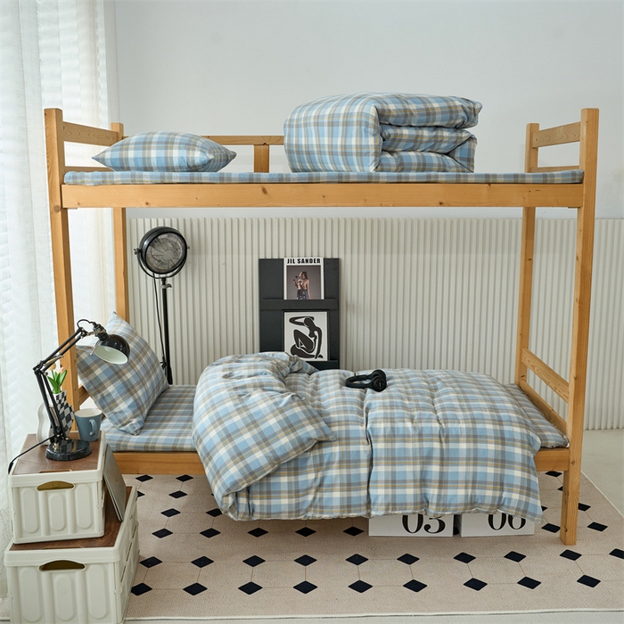 91家纺网 家纺一手货源 找家纺 三沁 2024新款全棉色织水洗棉开学季学生六件套 简兮蓝