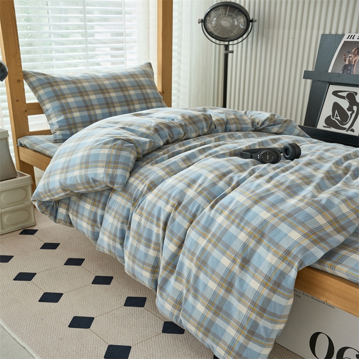 91家纺网 家纺一手货源 找家纺 三沁 2024新款全棉色织水洗棉开学季学生六件套 简兮蓝