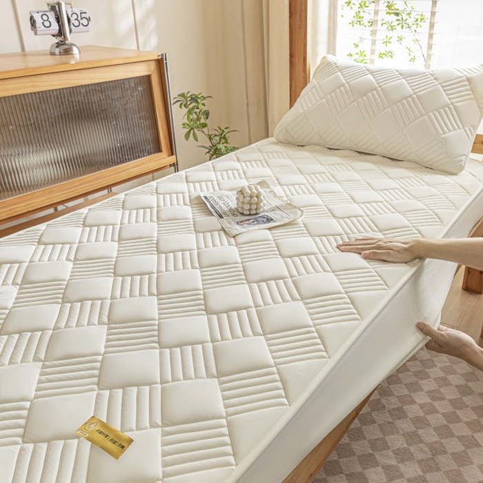 91家纺网 家纺一手货源 找家纺 芬晴 2024新款A类抗菌大豆夹棉学生床笠夹棉床笠宿舍床笠跨境电商外贸床笠 旋律-米白