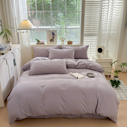 沃朴家居 2024新款纯色水洗棉四件套学生三件套 茱萸紫（浅）