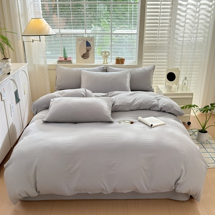 91家纺网 家纺一手货源 找家纺 （总）沃朴家居 2024新款纯色水洗棉四件套学生三件套