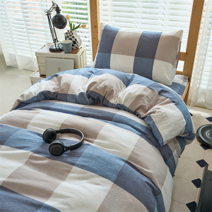 91家纺网 家纺一手货源 找家纺 三沁 2024新款全棉色织水洗棉开学季学生六件套 蓝大格