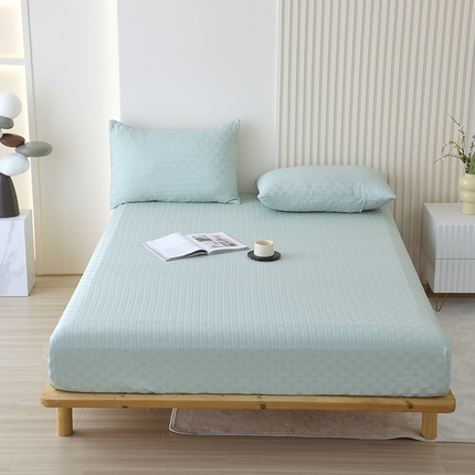 91家纺网 家纺一手货源 找家纺 沐沐家纺 2026新款华夫格纯色床笠 天青