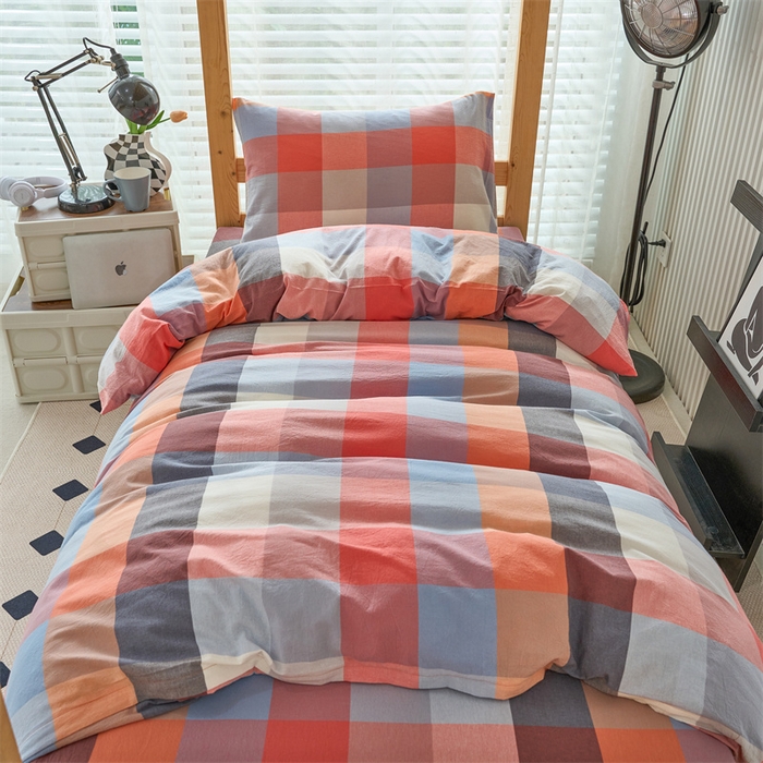 91家纺网 家纺一手货源 找家纺 三沁 2024新款全棉色织水洗棉开学季学生六件套 英伦桔