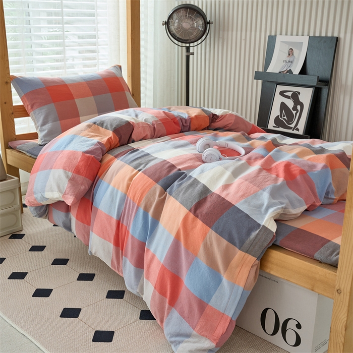 91家纺网 家纺一手货源 找家纺 三沁 2024新款全棉色织水洗棉开学季学生六件套 英伦桔