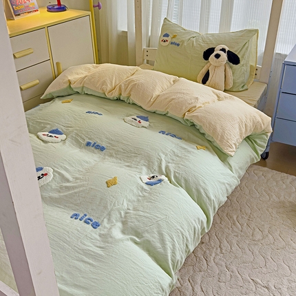 91家纺网 家纺一手货源 找家纺 （总）韩巢家纺 2024新款学生宿舍寝室上下铺超柔水洗棉床单被套三件套-哈哈狗（提供卖家秀）