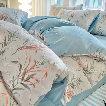 91家纺网 家纺一手货源 找家纺 仟网汇 2024秋季新款提花针织棉圆角吊边床单四件套三件套 大麦绿