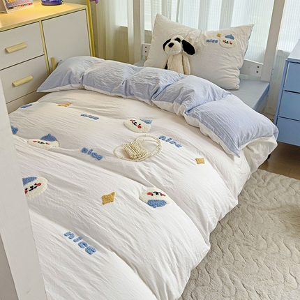 91家纺网 家纺一手货源 找家纺 （总）韩巢家纺 2024新款学生宿舍寝室上下铺超柔水洗棉床单被套三件套-哈哈狗（提供卖家秀）