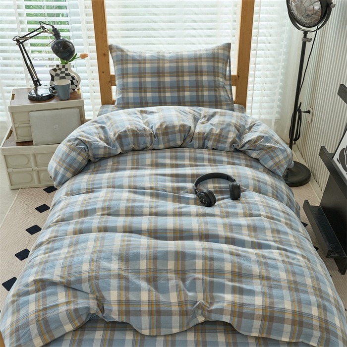 91家纺网 家纺一手货源 找家纺 三沁 2024新款全棉色织水洗棉开学季学生六件套 简兮蓝