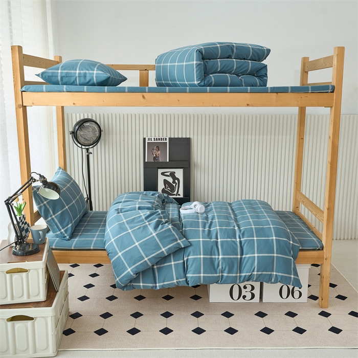 91家纺网 家纺一手货源 找家纺 三沁 2024新款全棉色织水洗棉开学季学生六件套 海蓝大格