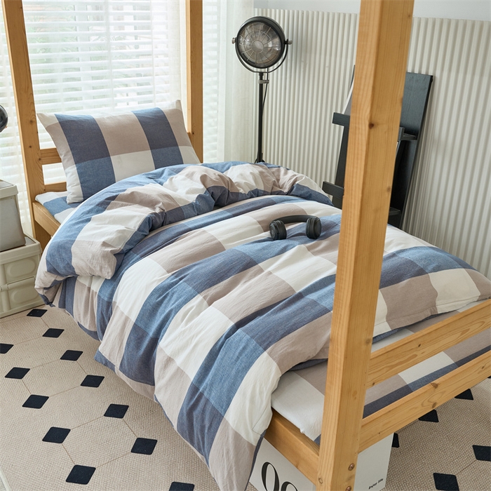 91家纺网 家纺一手货源 找家纺 三沁 2024新款全棉色织水洗棉开学季学生六件套 蓝大格