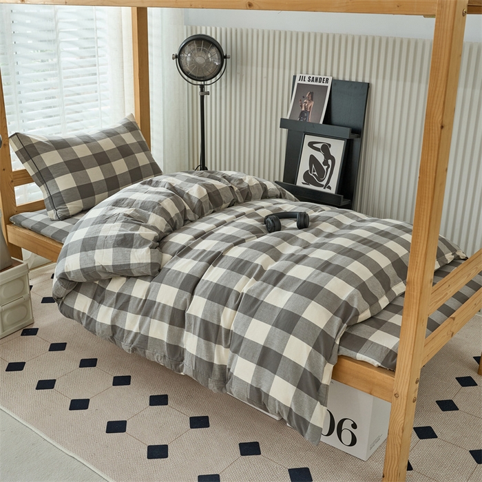 91家纺网 家纺一手货源 找家纺 三沁 2024新款全棉色织水洗棉开学季学生六件套 灰中格